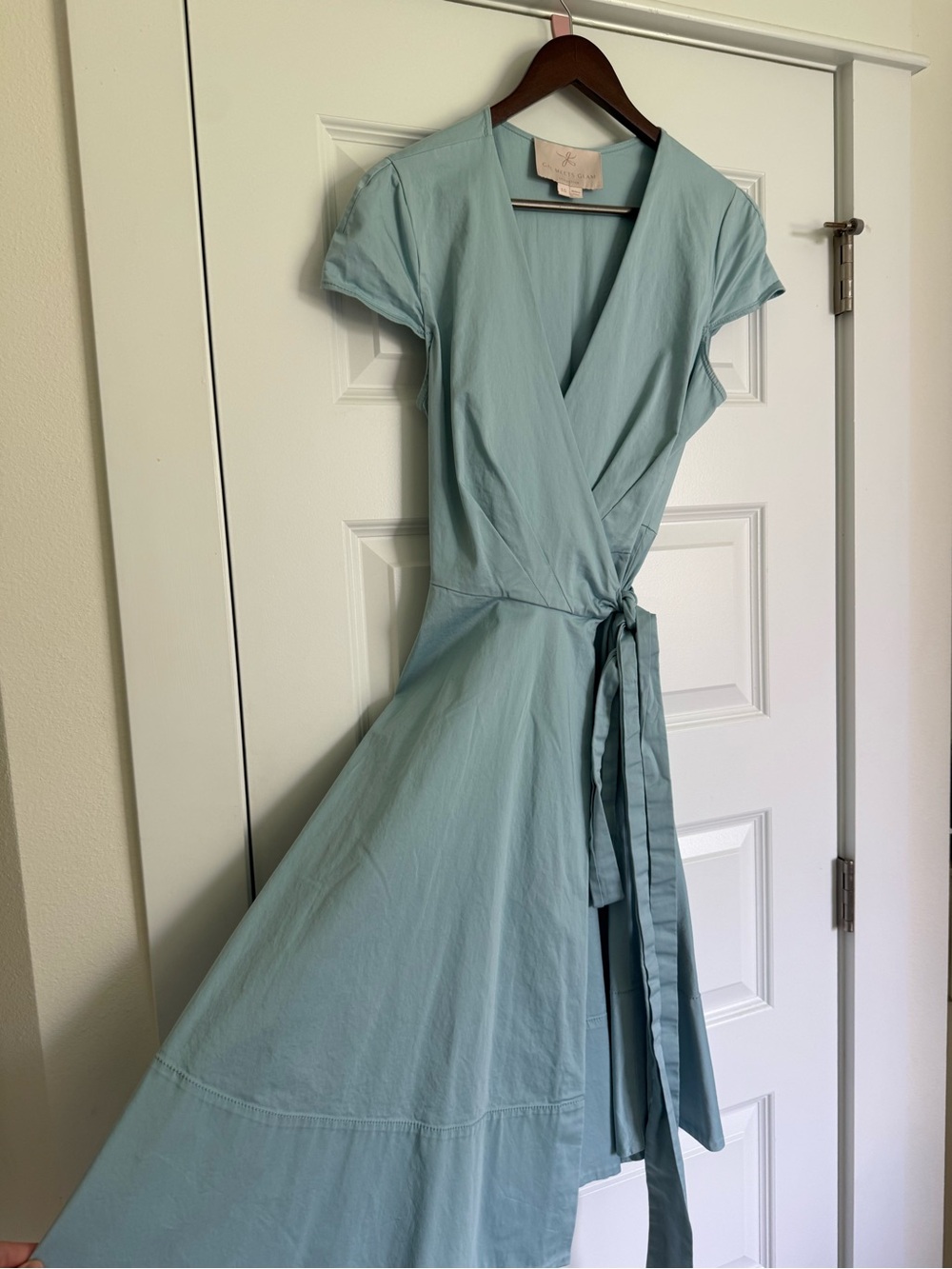 Gal Meets Glam Pale Blue Wrap Dress with Tie Waist